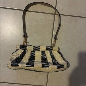 A New Day Woven Black and Cream Stripe Shoulder Bag